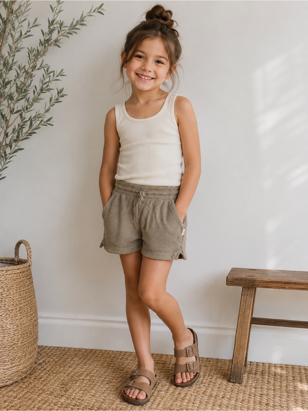 3/$25 Bonds Re-Loved Waffle Knit Shorts Size 5 Neutral Oatmeal Cotton Pull On